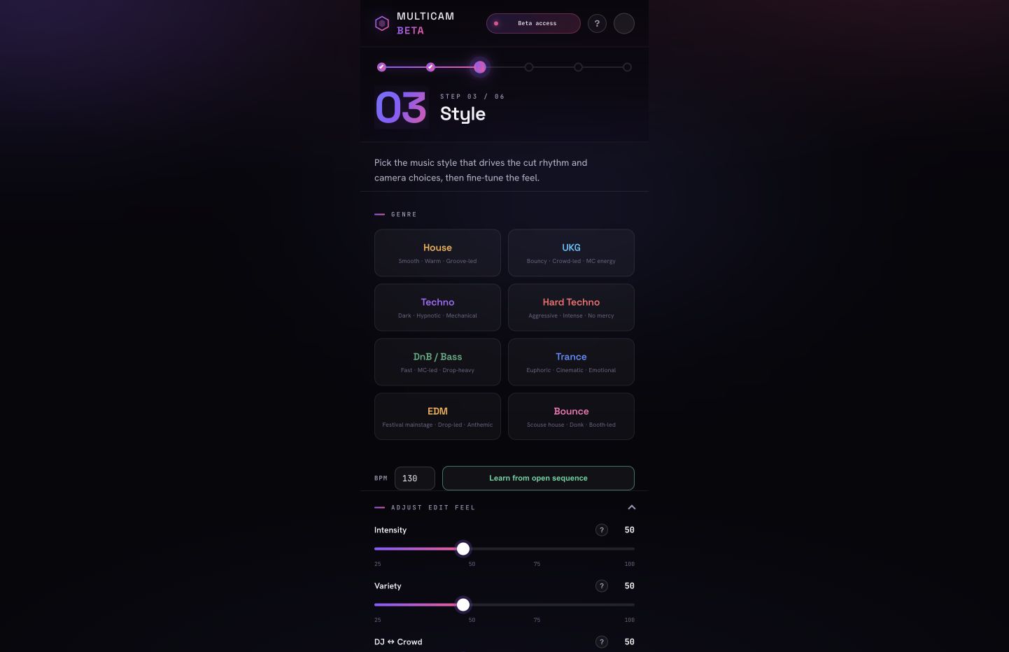 Current MultiCam beta 2.7.5 Style screen