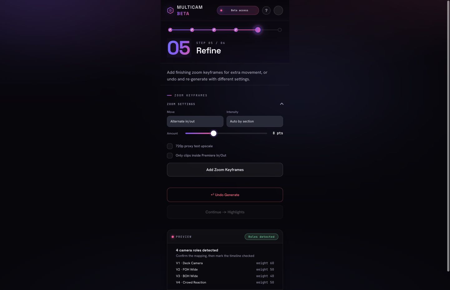 Current MultiCam beta 2.7.5 Refine screen